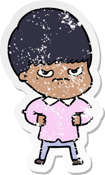 Bir insan tarafından çizilmiş kızgın bir çizgi film çocuğunun sıkıntılı çıkartması.