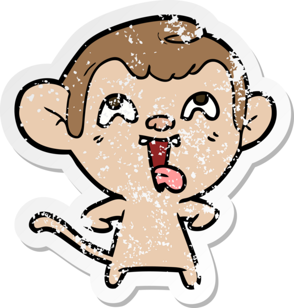 Bir insan tarafından çizilmiş çılgın bir çizgi maymunun sıkıntılı çıkartması.