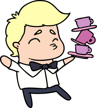 Bir insan tarafından çizilmiş kawai sevimli garsonunun çizgi film çizimi