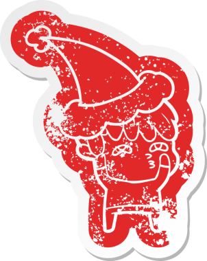 Bir insan tarafından çizilmiş Noel Baba şapkası giyen meraklı bir adamın garip bir karikatürü.