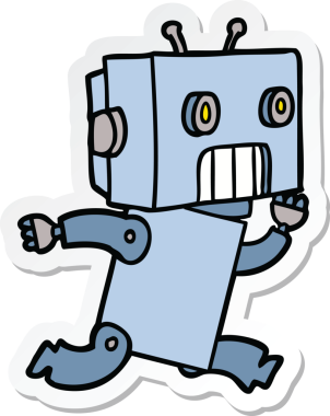 Bir insan tarafından çizilmiş robot karikatür çıkartması.