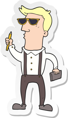 Bir insan tarafından çizilmiş defteri olan bir karikatürcünün çıkartması.