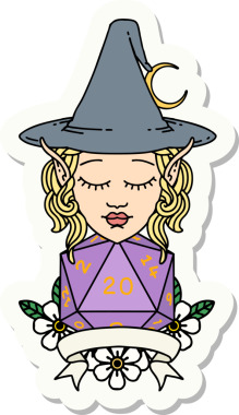 Bir insan tarafından çizilmiş doğal yirmi zarlı elf büyücü karakterinin çıkartması.