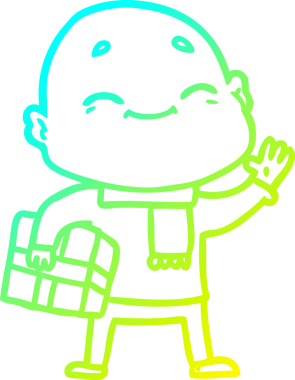 Bir insan tarafından çizilmiş, mutlu, kel bir adamın çizdiği soğuk çizgi.