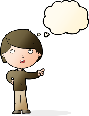 Çizgi filmci çocuk bir insan tarafından çizilmiş düşünce balonuyla işaret ediyor.