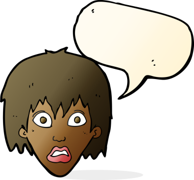 Bir insan tarafından çizilmiş konuşma baloncuğu olan korkmuş kadın çizgi filmi.