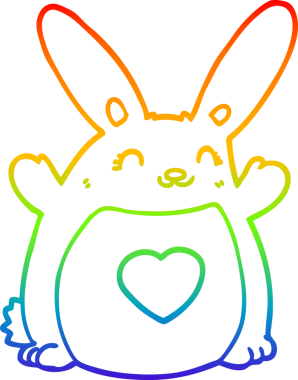 Gökkuşağı gradyan çizgi çizimi. Bir insan tarafından çizilmiş aşk dolu bir tavşan.