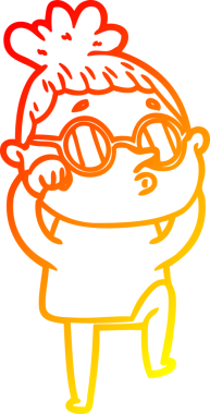 Bir insan tarafından çizilmiş güneş gözlüğü takan çizgi film kadını çizimi.