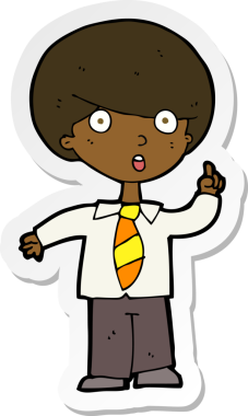 Bir insan tarafından çizilen soruyu cevaplayan karikatür okullu bir çocuğun çıkartması.