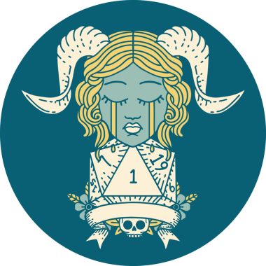 Retro Dövme Tarzı Ağlama Yüzü Doğal 1 D20 Dice ile Bir insan tarafından çizilmiş