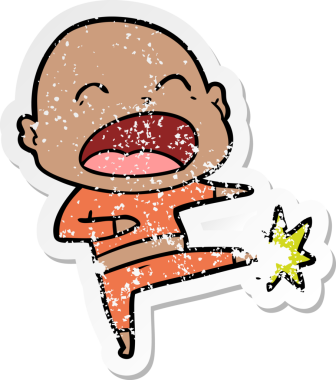 Bir insan tarafından çizilmiş kel bir adamın tedirgin çıkartması.