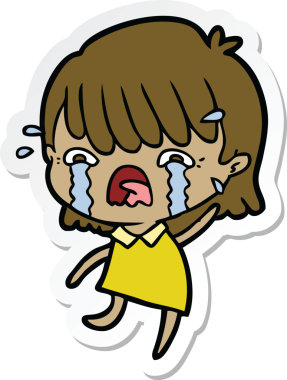 Bir insan tarafından çizilmiş ağlayan bir çizgi film kızına ait etiket.