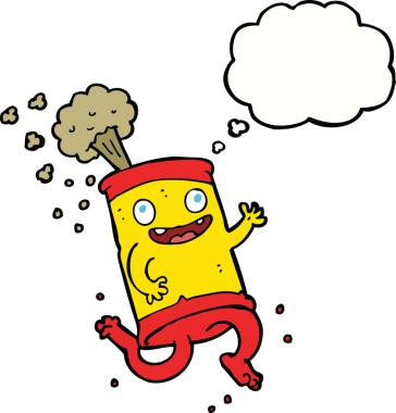 Bir insan tarafından çizilmiş düşünce baloncuklu karikatür soda kutusu.