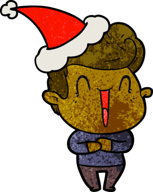 heyecanlı adam el çizimi bir insan tarafından çizilmiş Noel Baba şapkası