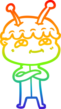 Gökkuşağı gradyan çizimi bir insan tarafından çizilmiş dost bir uzay adamının çizimi