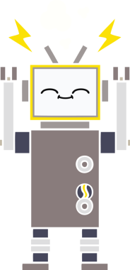 Bir insan tarafından çizilmiş düz renkli bir robot karikatürü