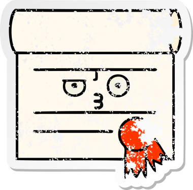 Bir insan tarafından çizilmiş şirin bir karikatür sertifikasının sıkıntılı etiketi