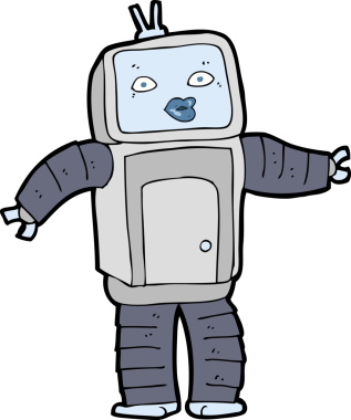 Bir insan tarafından çizilmiş komik çizgi film robotu