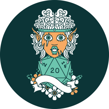 Bir insan tarafından çizilmiş 20 zarlı elf barbar karakteri simgesi.