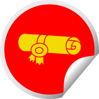 Bir insan tarafından çizilmiş yuvarlak bir sertifikanın dairesel kabuk soyma etiketi.