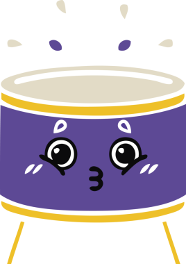 Bir insan tarafından çizilen davulun düz renk retro karikatürü