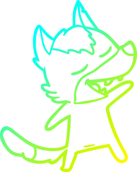 Bir insan tarafından çizilmiş gülen bir kurdun soğuk çizgi çizimi.