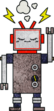 Bir insan tarafından çizilmiş dans eden bir robotun retro grunge dokusu.