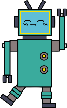 Bir insan tarafından çizilmiş mutlu bir robot çizimi.