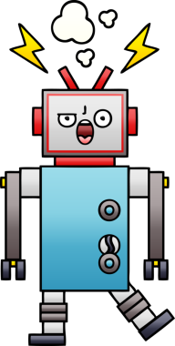 Bir insan tarafından çizilmiş bozuk bir robotun gölgeli çizgi filmi.