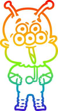 gökkuşağı gradyanı çizimi bir insan tarafından çizilmiş mutlu bir uzaylı çizgi filmi.