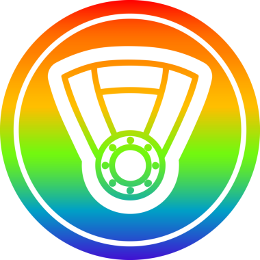 Bir insan tarafından çizilmiş gökkuşağı gradyanı ile madalya ödülü dairesel simgesi
