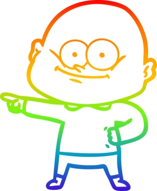 Gökkuşağı gradyan çizgi çizimi bir insan tarafından çizilmiş kel bir adamın çizimi