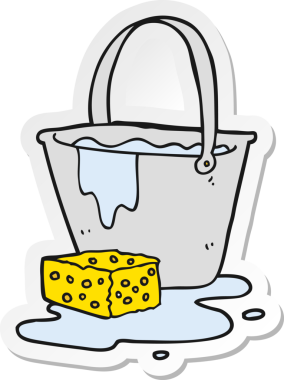 Bir insan tarafından çizilmiş bir kova sabunlu suyun çıkartması.