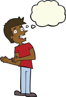 Bir insan tarafından çizilen düşünce baloncuğuyla bahaneler üreten çizgi film adamı.