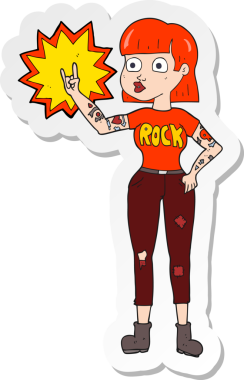 Bir insan tarafından çizilmiş bir rock kızının çıkartması.