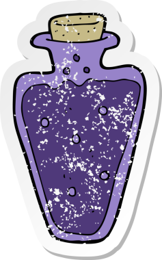 Bir insan tarafından çizilmiş bir karikatür iksirinin gerilimli yapıştırması.