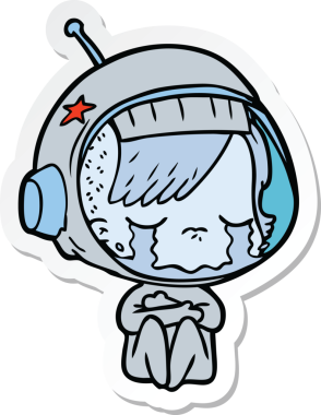 Bir insan tarafından çizilmiş, ağlayan astronot bir kızın çıkartması.