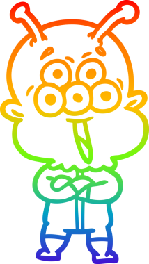 gökkuşağı gradyanı çizimi bir insan tarafından çizilmiş mutlu bir uzaylı çizgi filmi.