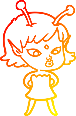 Bir insan tarafından çizilmiş güzel bir uzaylı kız çizgi çizimi.