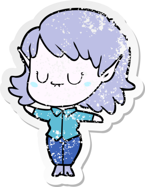 Bir insan tarafından çizilmiş mutlu bir elf kızının sıkıntılı çıkartması.