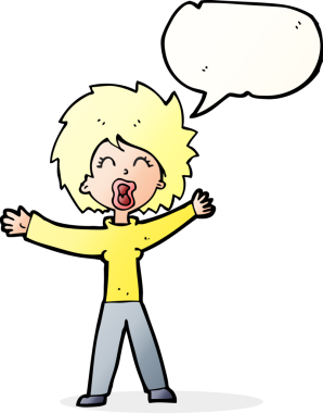 Bir insan tarafından çizilmiş konuşma balonuyla bağıran karikatür kadın.