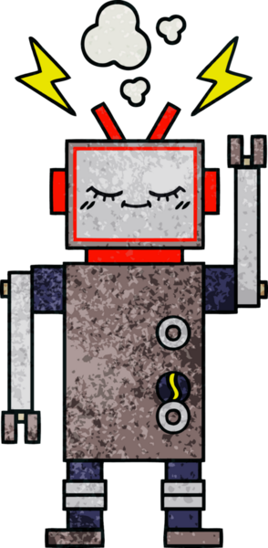 Bir insan tarafından çizilmiş dans eden bir robotun retro grunge dokusu.