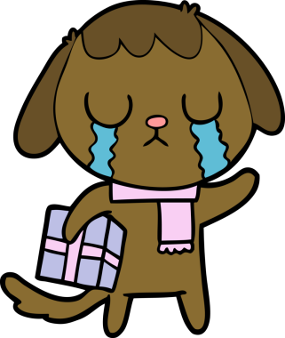 Bir insan tarafından çizilmiş şirin bir çizgi film köpeği ağlıyor.