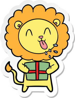 Bir insan tarafından çizilmiş mutlu bir aslanın çıkartması.