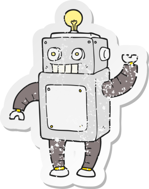 Bir insan tarafından çizilmiş karikatür robotunun gerilmiş yapıştırması.