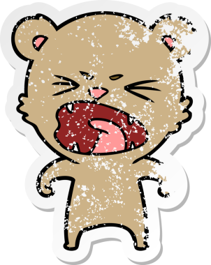 Bir insan tarafından çizilmiş kızgın çizgi film ayısının sıkıntılı çıkartması.