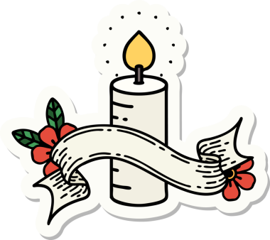 Bir insanın çizdiği mum sancağıyla dövme stili çıkartması.