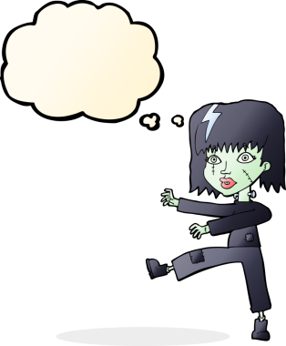 Bir insan tarafından çizilmiş konuşma balonlu zombi kız.