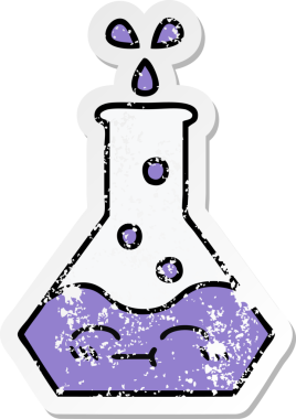 Bir insan tarafından çizilmiş sevimli bir bilim şişesinin sıkıntılı çıkartması.