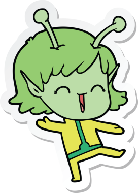 Bir insan tarafından çizilmiş uzaylı bir kızın çıkartması.